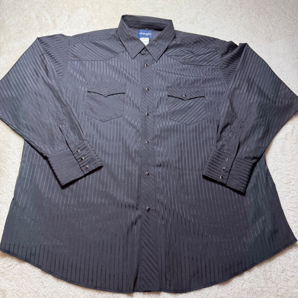 Wrangler Long Sleeve Snap Button Shirt Black Striped Mens XXL Western